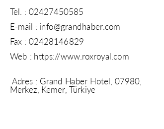 Grand Haber Hotel iletiim bilgileri